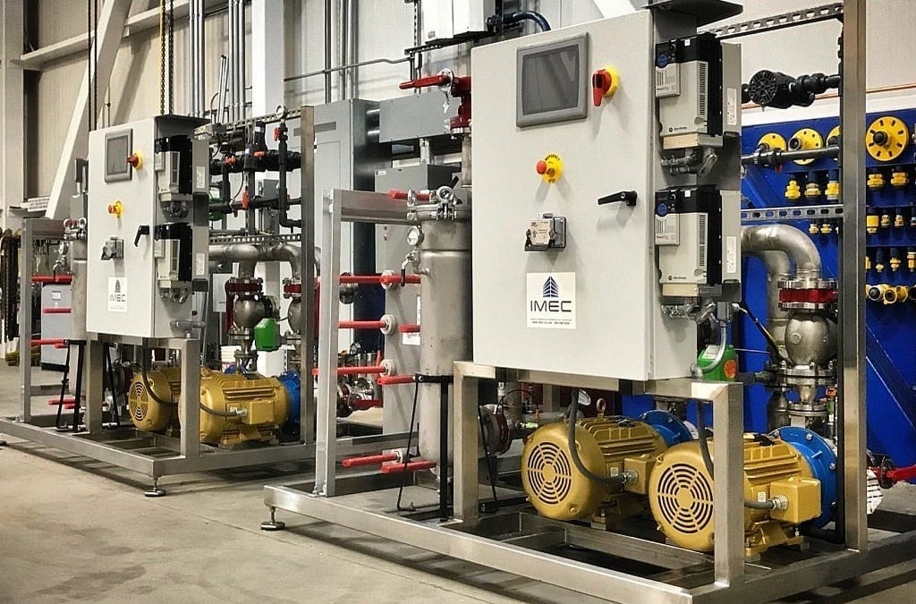 Tested and ready to ship: two 20hp, 175gpm Duplex Skids used to control temperature and deionized (DI) water, for use in a high tech manufacturing facility. #hightechmanufacturing #deionizedwater #deionizedcoolingskid